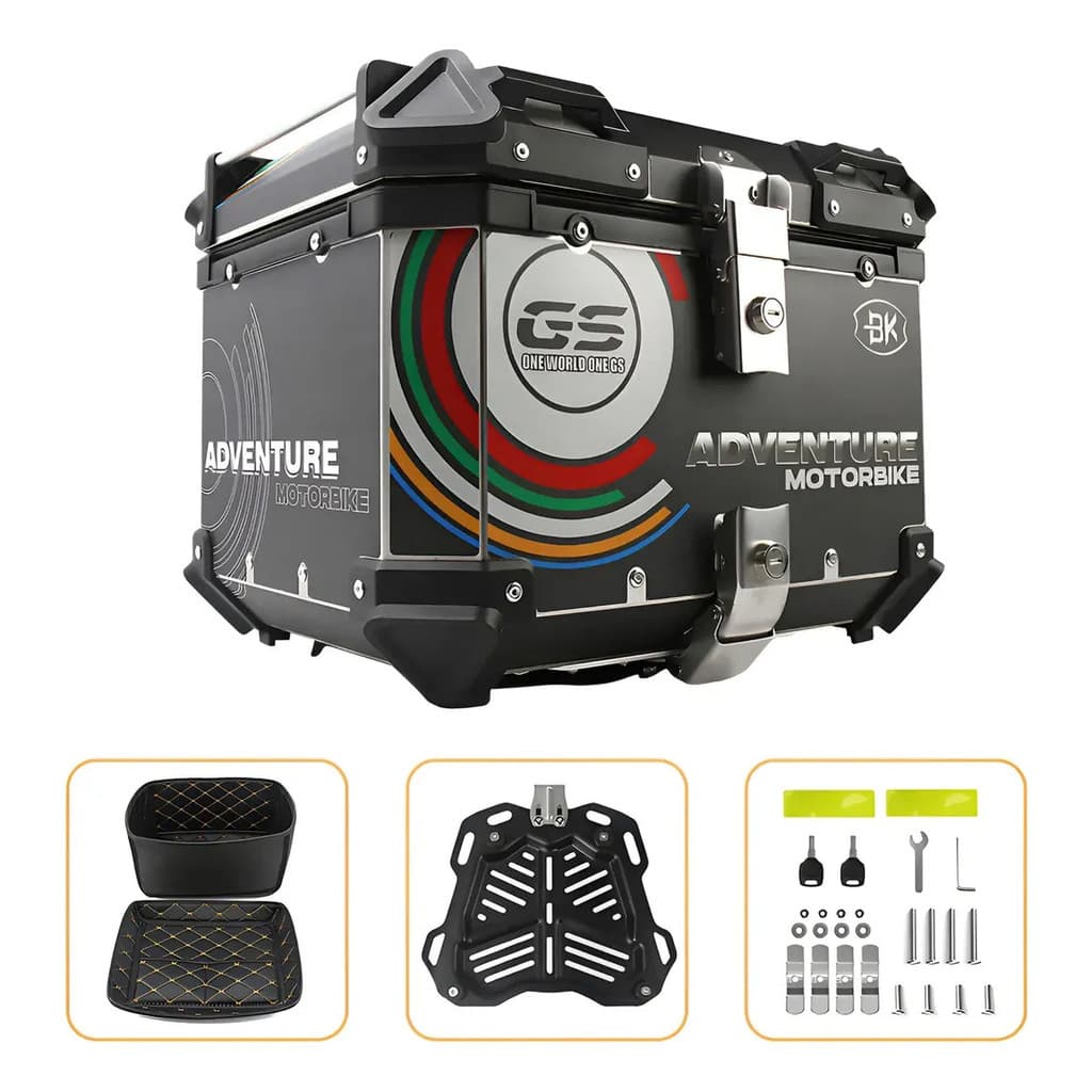 Baú De Moto Traseiro 45l Alumínio Resistente Caixa Bau Bike Anti Roubo Furto