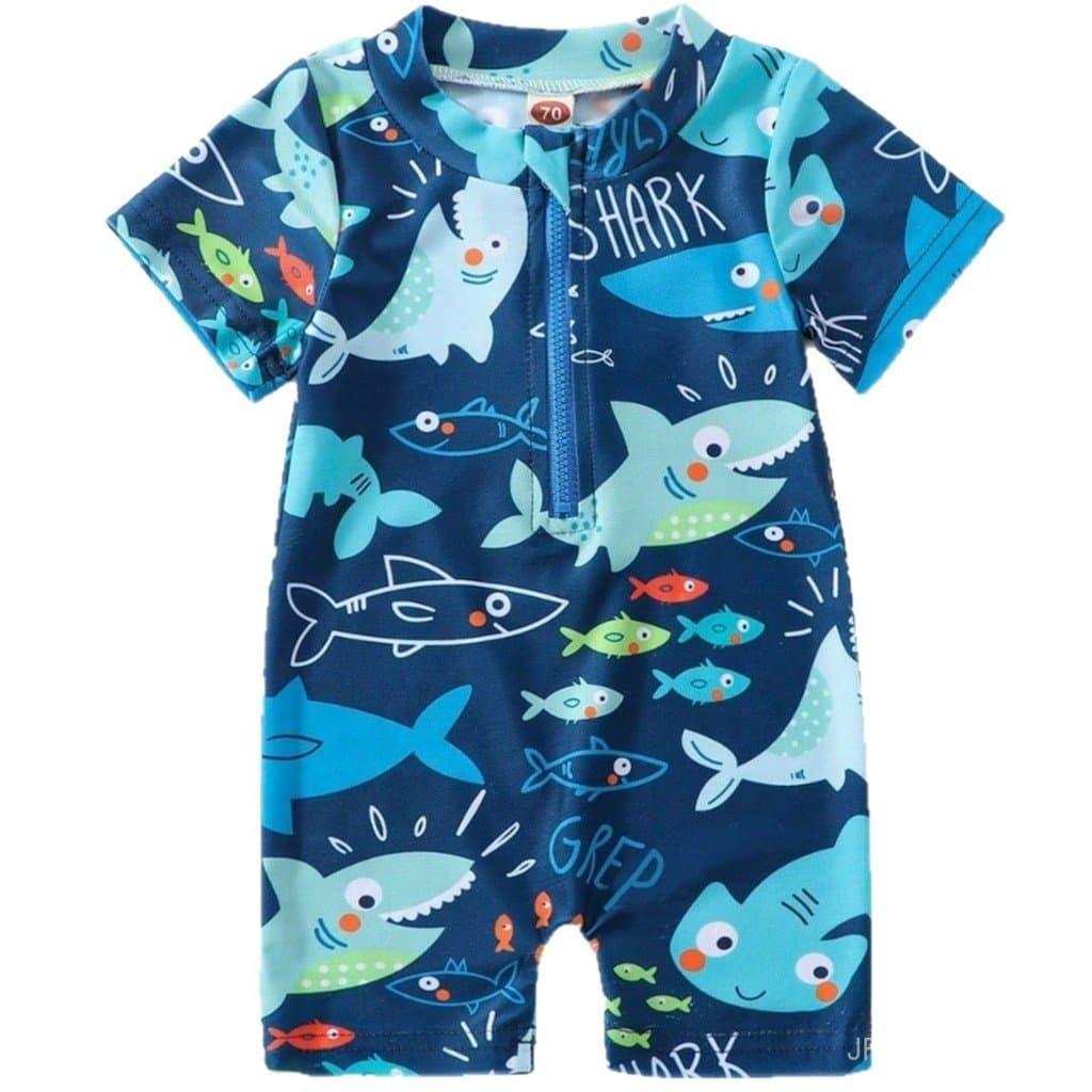 Maiô infantil de uma peça, roupa de praia de manga curta para bebês, roupa infantil de secagem rápida.