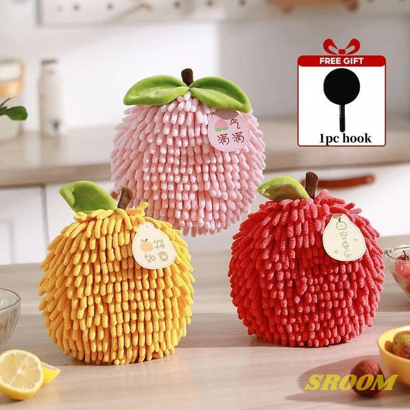 Presente】Toalha de mão de frutas para banheiro, toalha de pendurar absorvente e espessa para cozinha, pano de mão