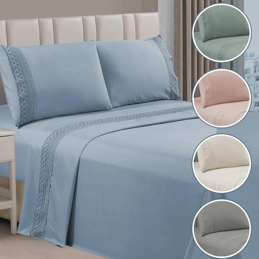 Jogo De Cama Queen Rendado 4 Peças Toque Macio 400 Fios Acetinado Habiitat