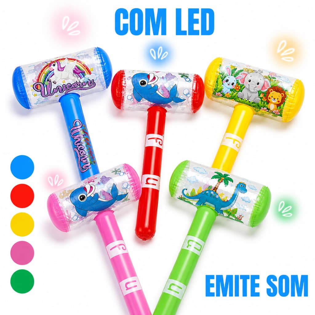 Martelo Inflável 60cm Brinquedo Festa Fantasia Com Guizo LED