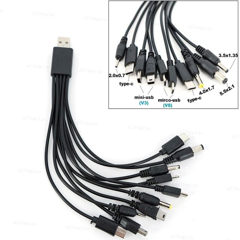 20cm 10 Em 1 Micro Usb DC Adaptador De Carregador De Celular Plugue Cabo De Carregamento De Energia Fio BR27B2