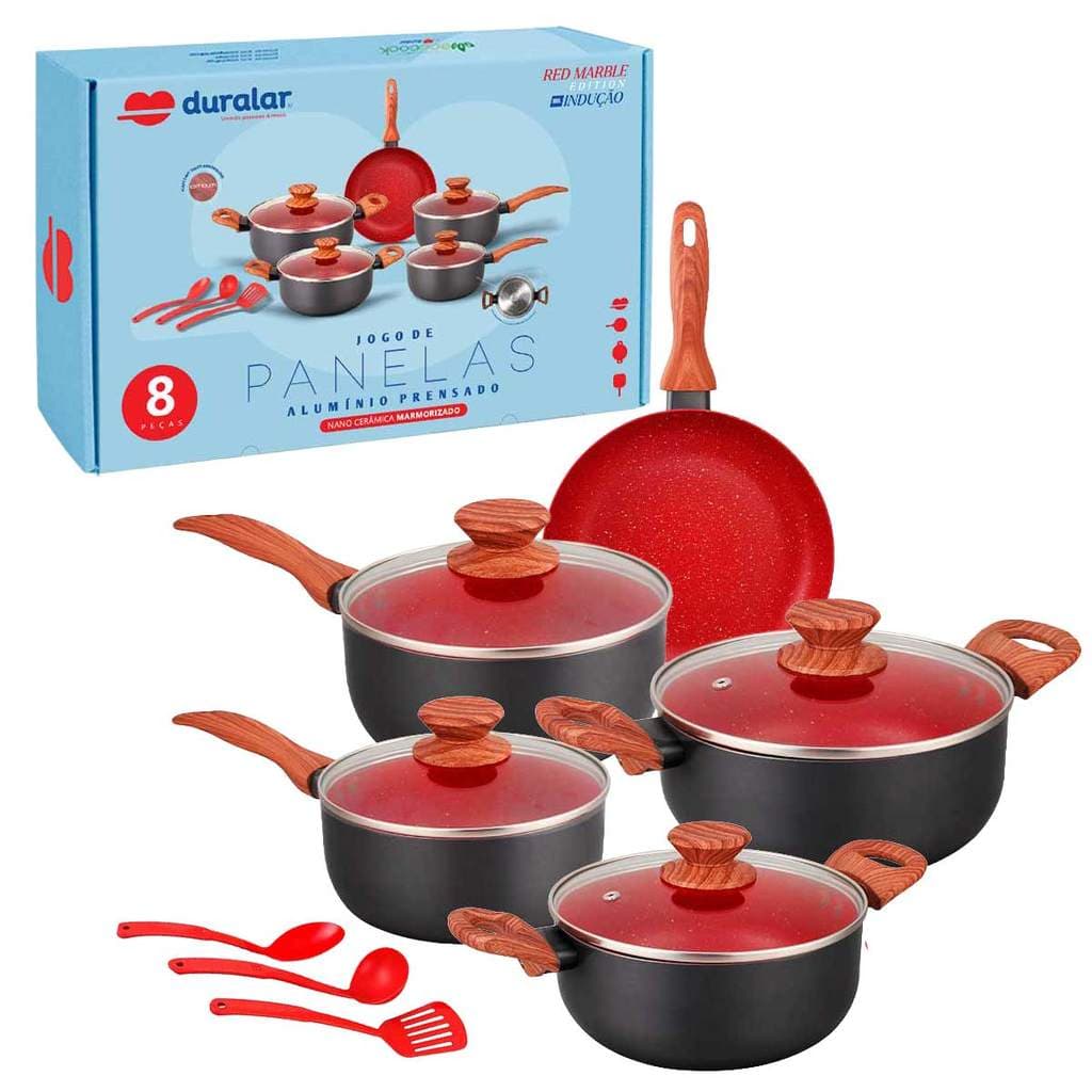 Jogo De Panela Alumínio C/Revestimento Nanoceramica Duralar 8 Peças Indução