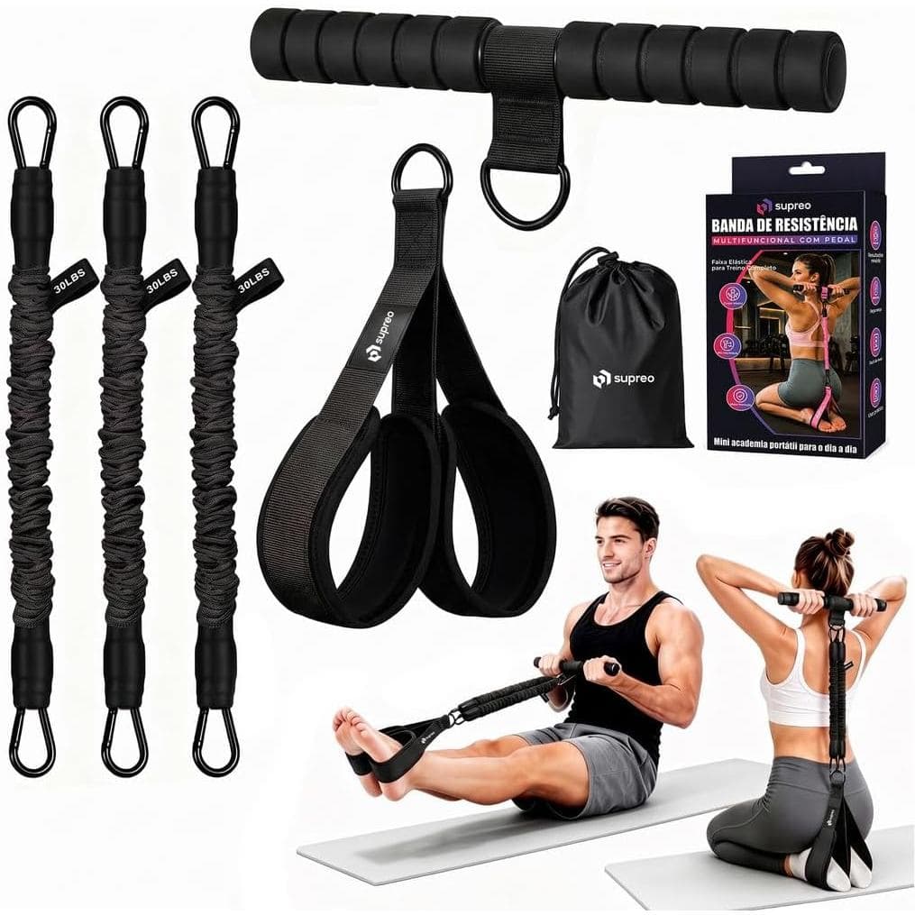 Elástico de Resistência com Pedal Ajustável — Treino Funcional Versátil para Braços, Pernas e Core em Casa