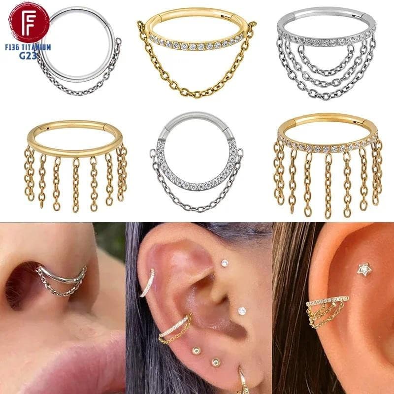Joias de piercing em liga de titânio F136, anel para septo nasal, anel de nariz, corrente de cintura, anel de cartilagem