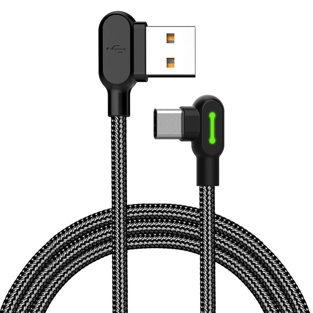 Cabo USB-A para USB-C mcdodo de 1,64 pés com ângulo reto de 90 graus, cabo de carregamento USB para Type-C com luz indic