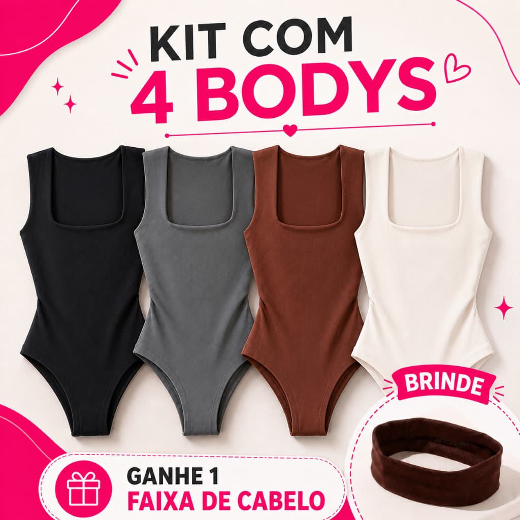 Kit4 Body Feminino Decote Quadrado Suplex + FAIXA de BRINDE