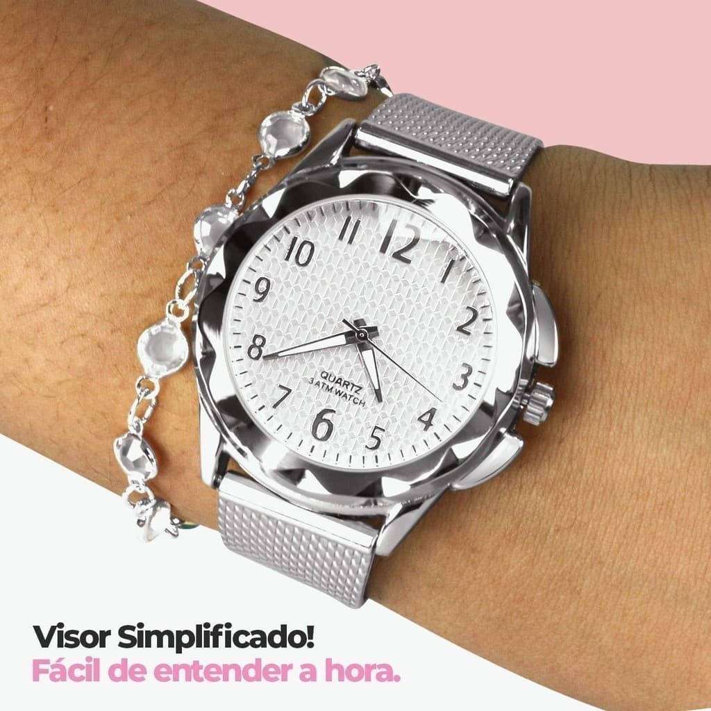 Presente Feminino: Relogio VIP Prata  + Acessorio