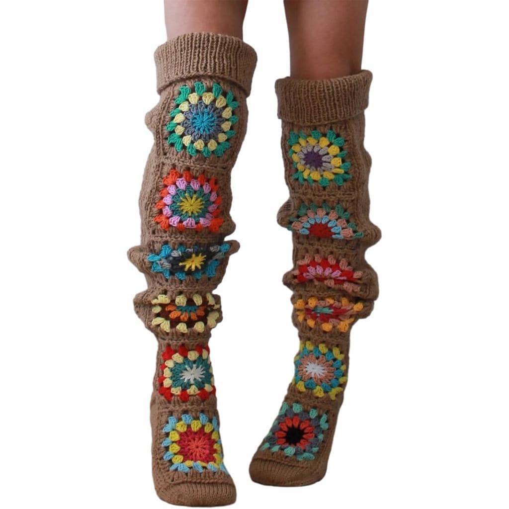 Meias de Crochê Femininas para Botas Altas, Estilo Vintage, Extra Longas, Aquecedores de Pernas de Inverno, Meias Altas