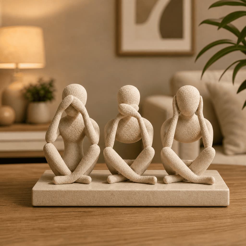 Escultura 3 Macacos Sábios 3D Minimalista 10cm Decoração Moderna Sala Escritório Luxo