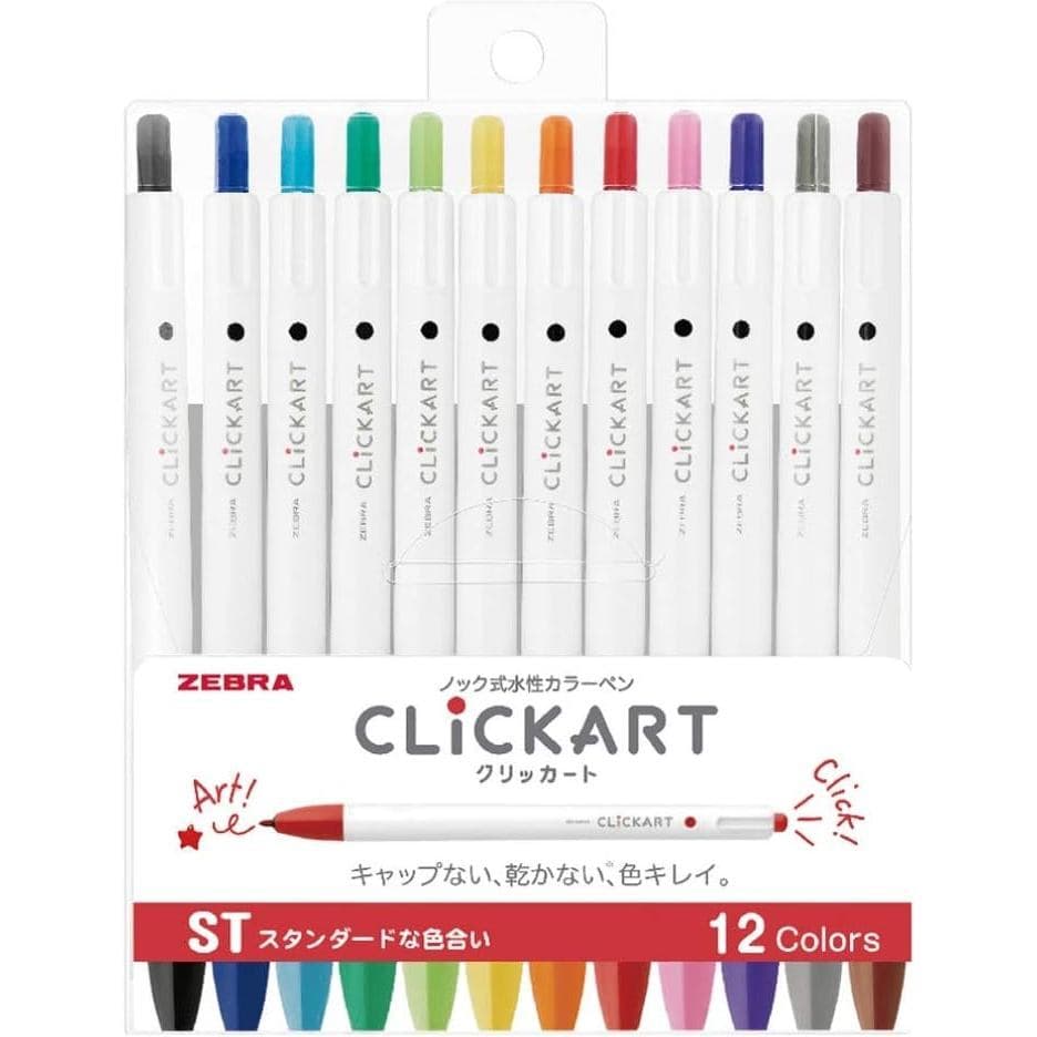 ZEBRA Clickart Retractable Water-Based Color Pen Standard 12 Colors Set WYSS22-12CST Made in Japan