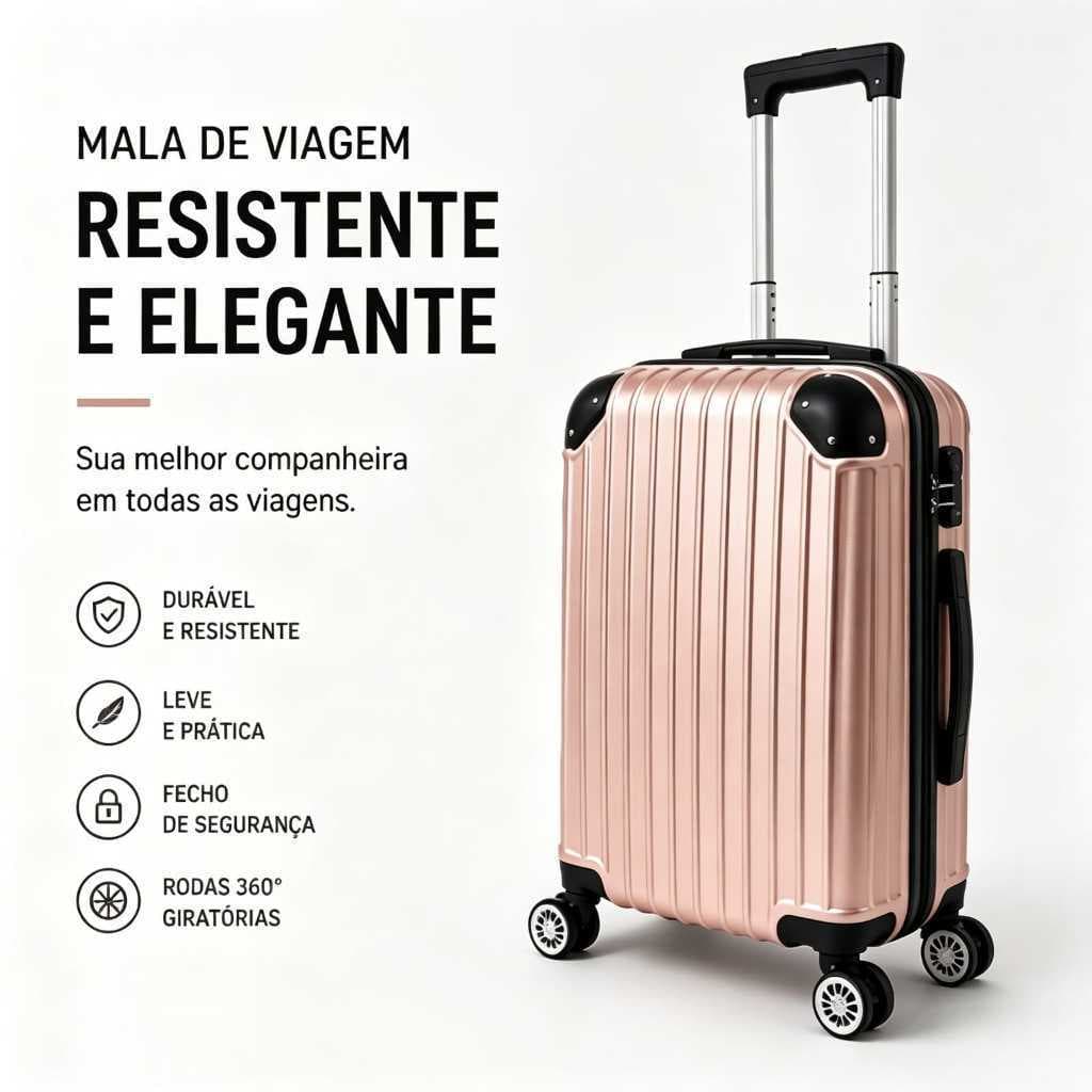 Bagagem de mão, Mala de  bordo Viagem 10kg Rígida ABS+PC com Rodas 360° e Cadeado de Segurança
