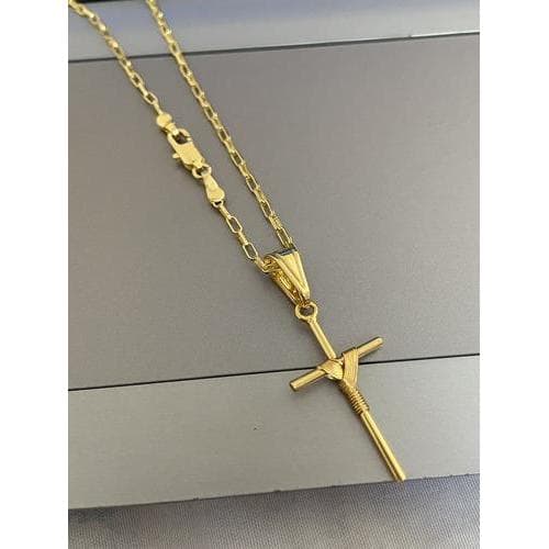 Cordão Masculino Cadeado Alongado 1.8mm + Cruz Palito Banhados