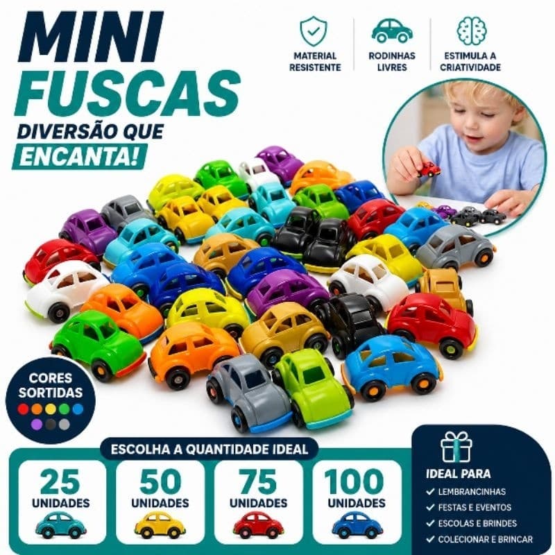 Brinquedo Mini Carrinhos Fusca Fusquinha Coloridos Brinquedo Infantil Lembrancinha Retro Festa Kits 25 a 100 unidades