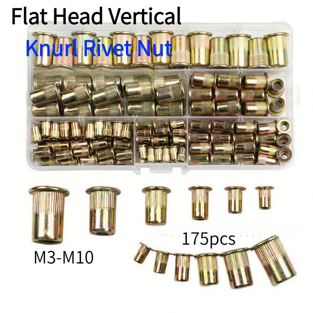 Porca de rebite Vertical de cabeça plana M3-M10 175 unidades