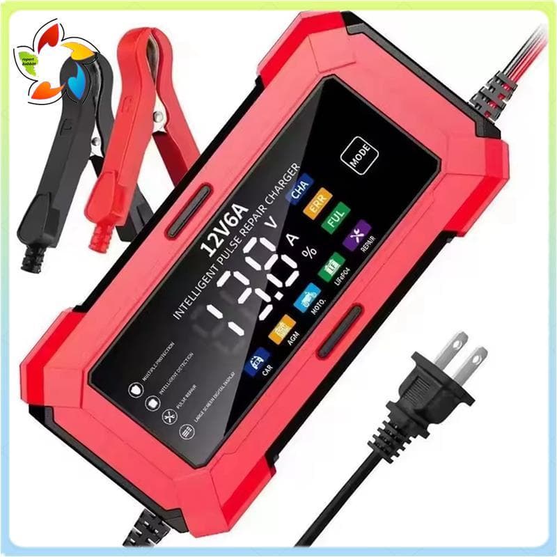 Carregador De Bateria De Carro De Carregamento Rápido Inteligente 12V 6A Tela Grande Para Baterias Úmidas De GEL Plugue