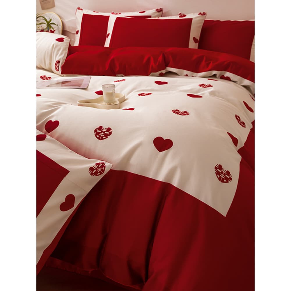 Conjunto de quatro peças de casamento High-End grande lençol vermelho capa de edredão casamento dote feliz colcha capa d