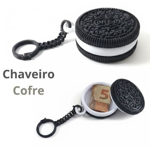 Chaveiro Cofre Formato Biscoito com Compartimento Secreto para Dinheiro, Remédios e Pequenos Itens