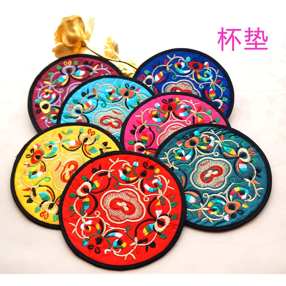 Estilo chinês bordado Placemats placa esteiras grandes porta-copos 19cm bordado coasters tecido clássico chinês