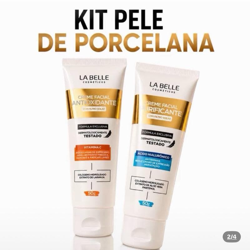 Kit Pele de Porcelana La Belle | Creme Antioxidante + Creme Purificante | Vitamina C e Ácido Hialurônico