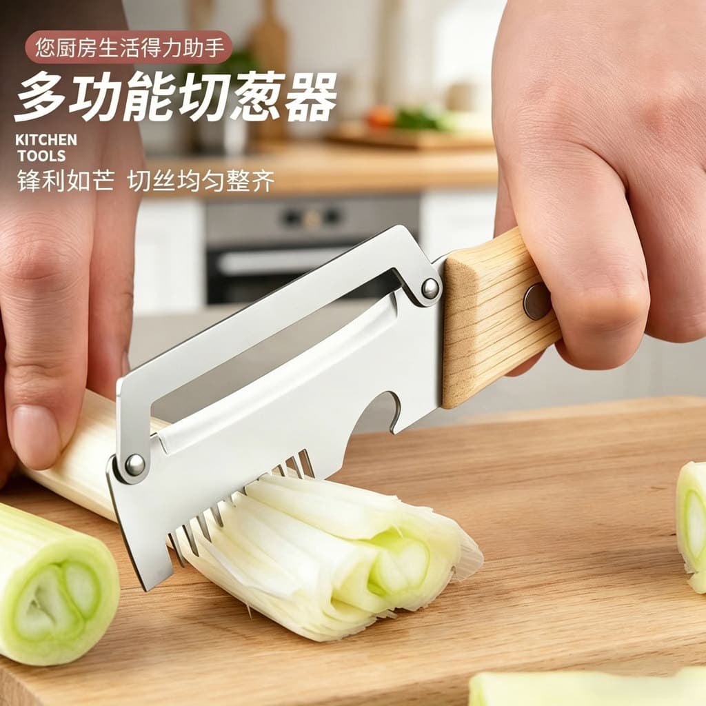 Faca serrilhada 2 em 1 para descascar, cortador de cebolinha em aço inoxidável, utensílio de cozinha para descascar vege