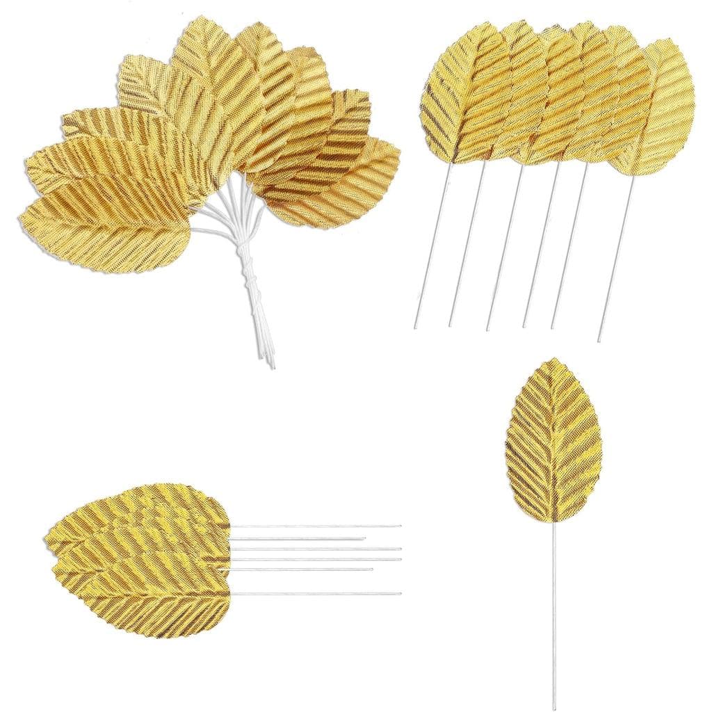 200 Peças de Folhas Artificiais Douradas com Hastes para Artesanato DIY, Acentos Florais Dourados, Folhas de Seda Artifi
