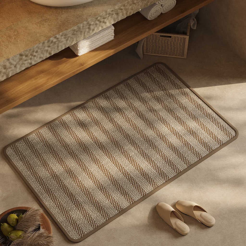Tapete de Banheiro Efeito Linho Absorvente Secagem Rápida Base de Borracha Antiderrapante Recortável 40x60 50x80cm