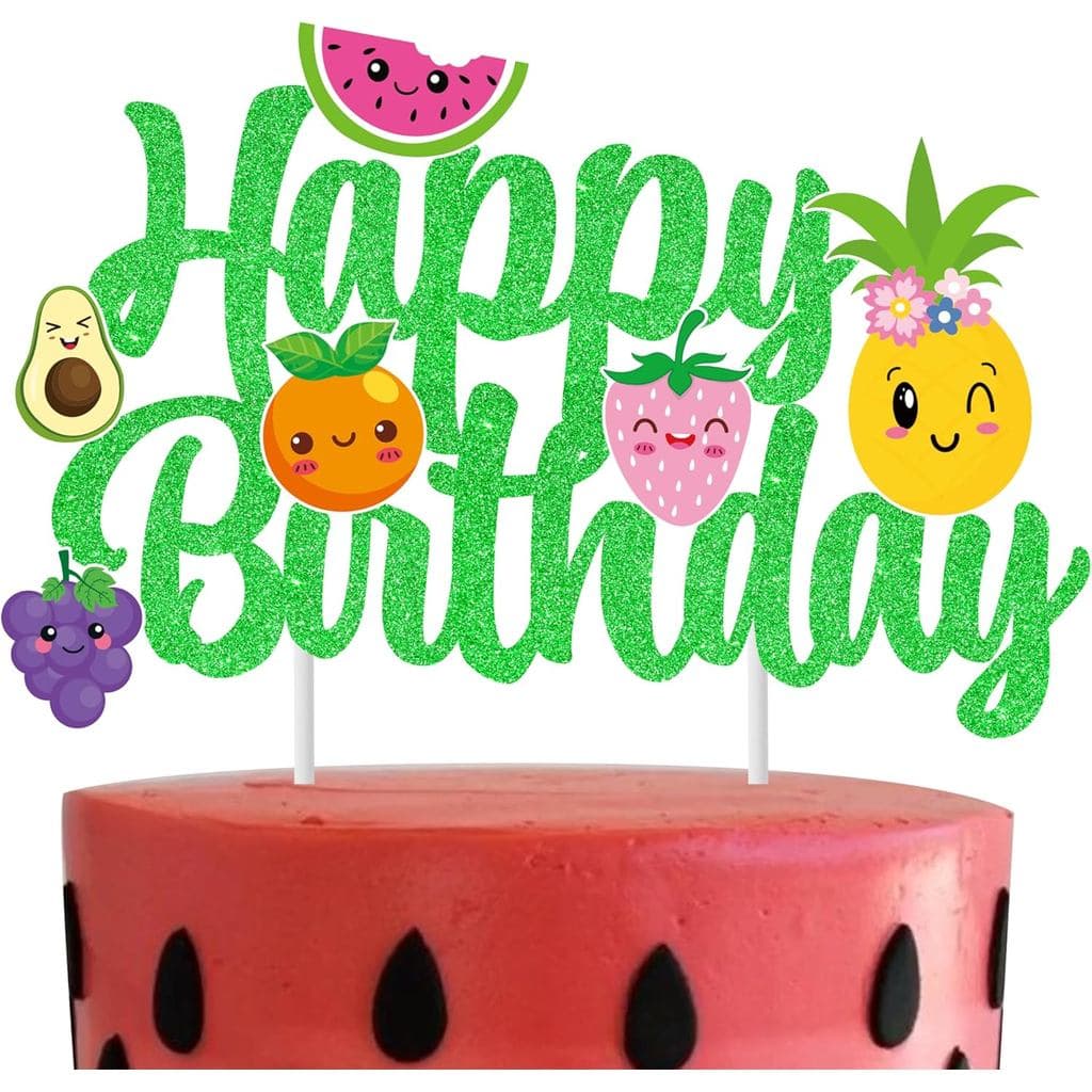 Topper de Bolo de Aniversário Tutti Frutti Verde para Decoração de Festa de Aniversário com Tema de Frutas de Verão, Top