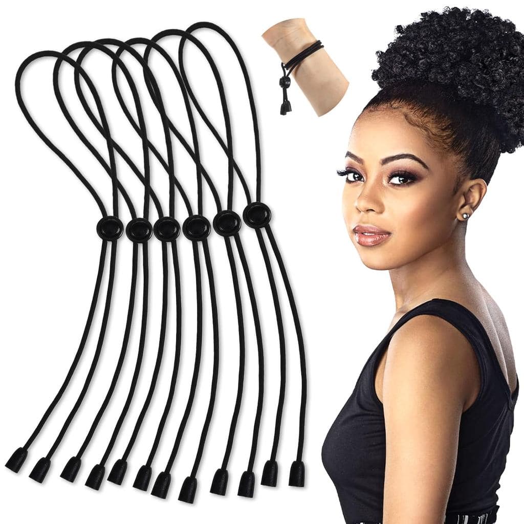 Xindojuz 6 Peças de Elásticos de Cabelo Ajustáveis para Cabelos Grossos, Elástico de Cabelo Afro Puff Cuff para Mulheres