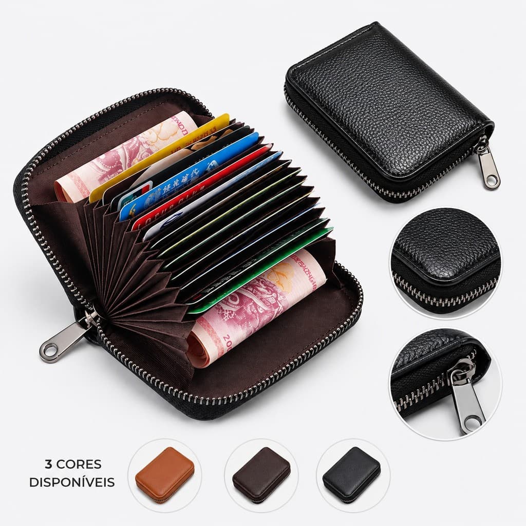 Porta Cartão Feminino Com Zíper Carteira Slim Couro Sintético Compacta Multi Cartões