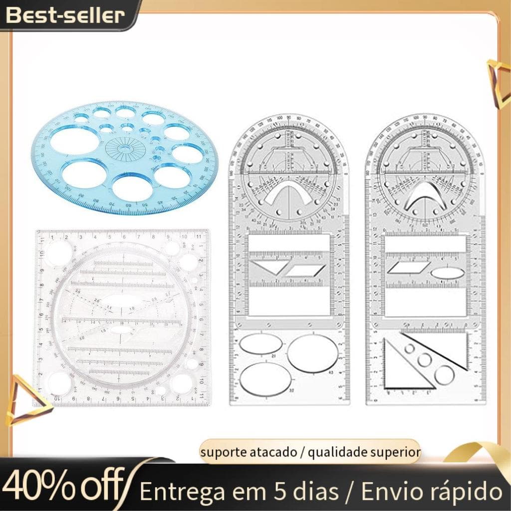 Régua Geométrica Multifuncional , 4 Unidades , Medição De Desenho , Ferramentas De Matemática De Plástico Para Material