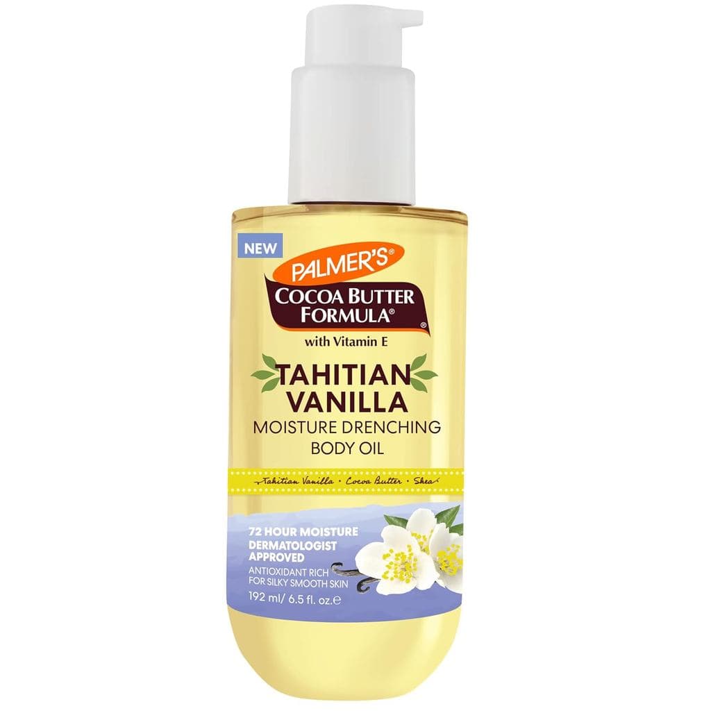 Óleo Corporal Palmer's Cocoa Butter Formula, Baunilha Tahitiana Hidratante, 6,5 Oz, Hidratação por 72 Horas com Manteiga