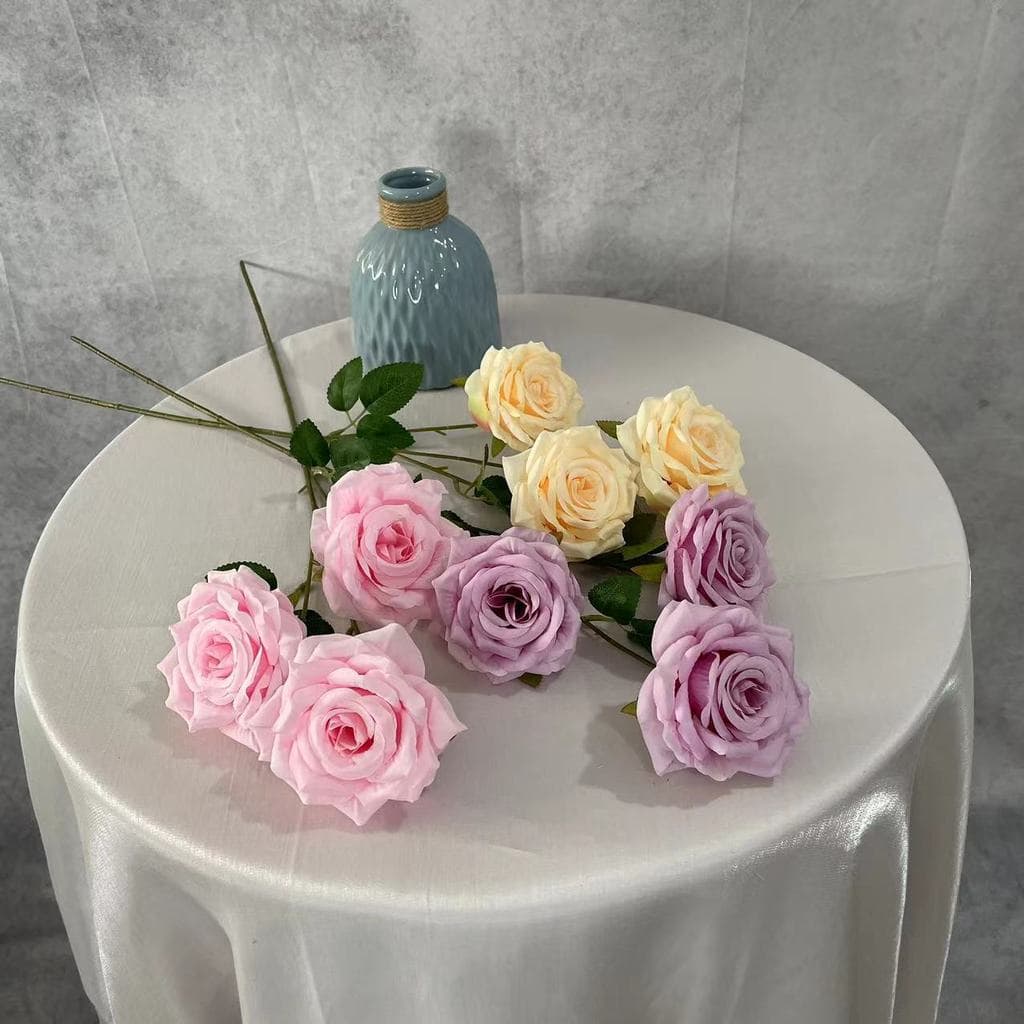 Flores artificiais 3 rosas de diamante celebração de casamento flores artificiais arranjo de cena parede de rosas flores