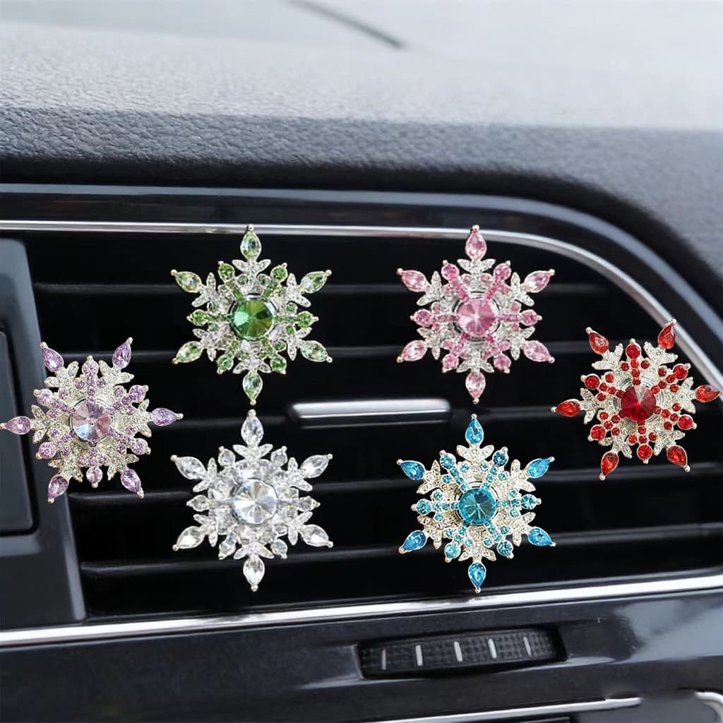 Novo Design: Aromatizador Sólido para Carro com Clipe, Dupla Camada de Strass em Formato de Floco de Neve, Acessório de