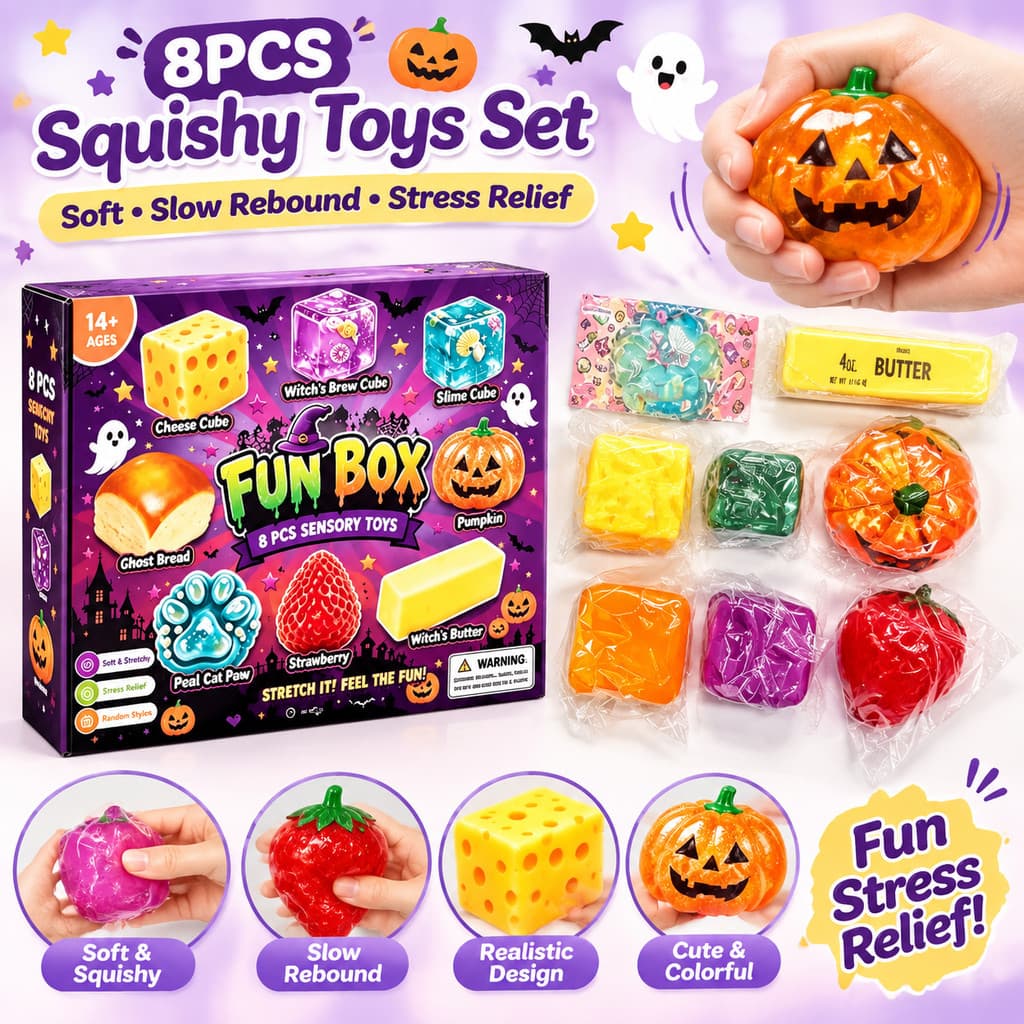Pacote Mole De Halloween Com 8 Pacotes-Brinquedos Kawaii Macios E Lentos Para Brincadeiras Sensoriais Lembrancinhas Infa