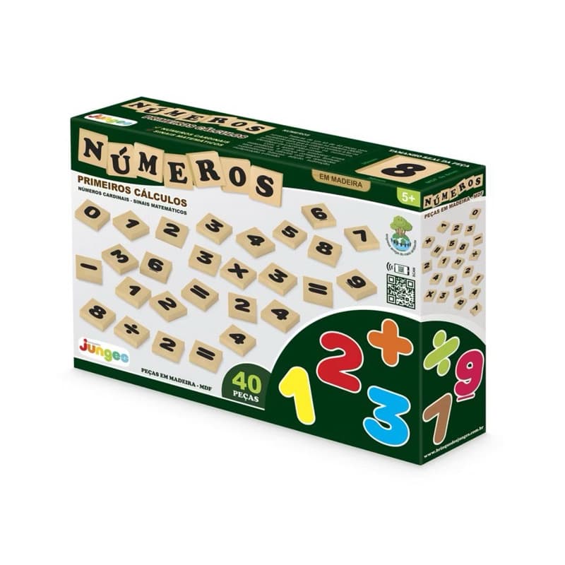 Números 40 Peças em Madeira Brinquedo Educativo Pedagógico Escolar  Infantil + 5 anos Junges 704