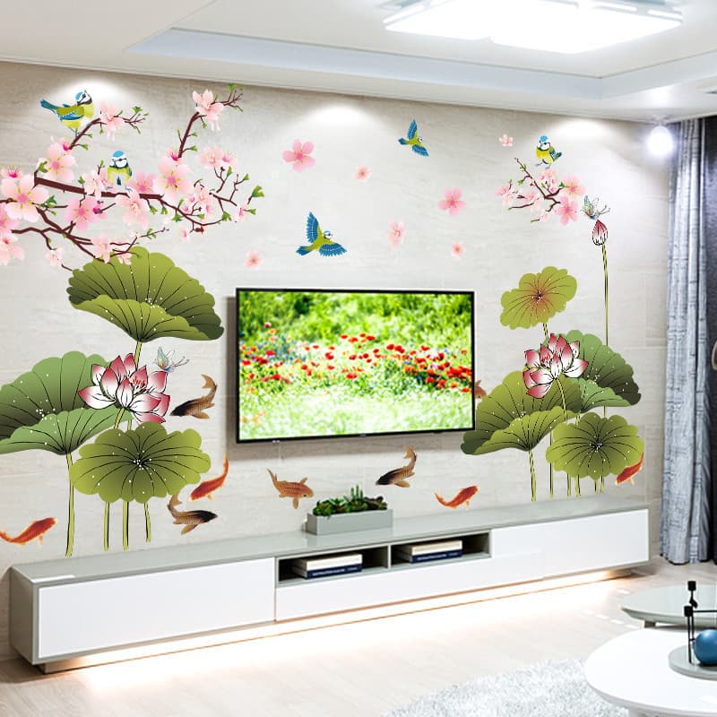 Criativo estilo chinês adesivos de parede quarto quente sala estar TV fundo decoração da parede adesivos auto-adesivo pi