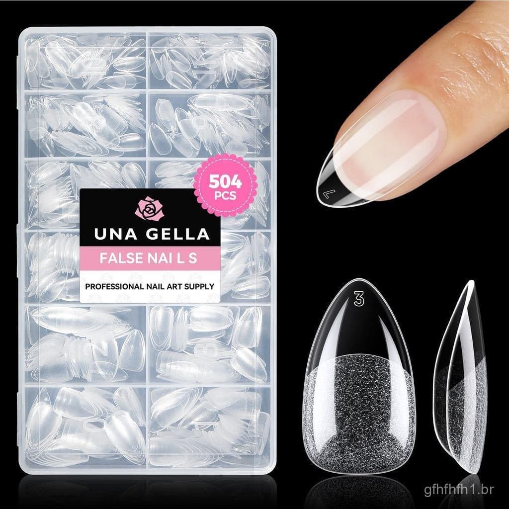504 Unhas Postiças Curtas, Macias, Pré-moldadas em Formato de Amêndoa, para Extensão de Unhas em Casa, Cobertura Total,