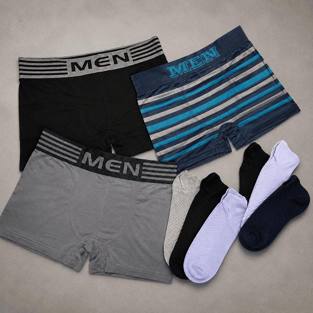Kit Masculino Cuecas Boxer + Meias Soquete Confortáveis Presente dia dos Pais