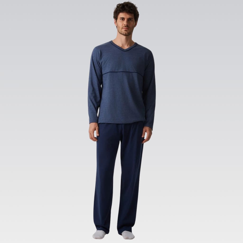 Pijama Masculino Longo Decote V Algodão Conforto Hering