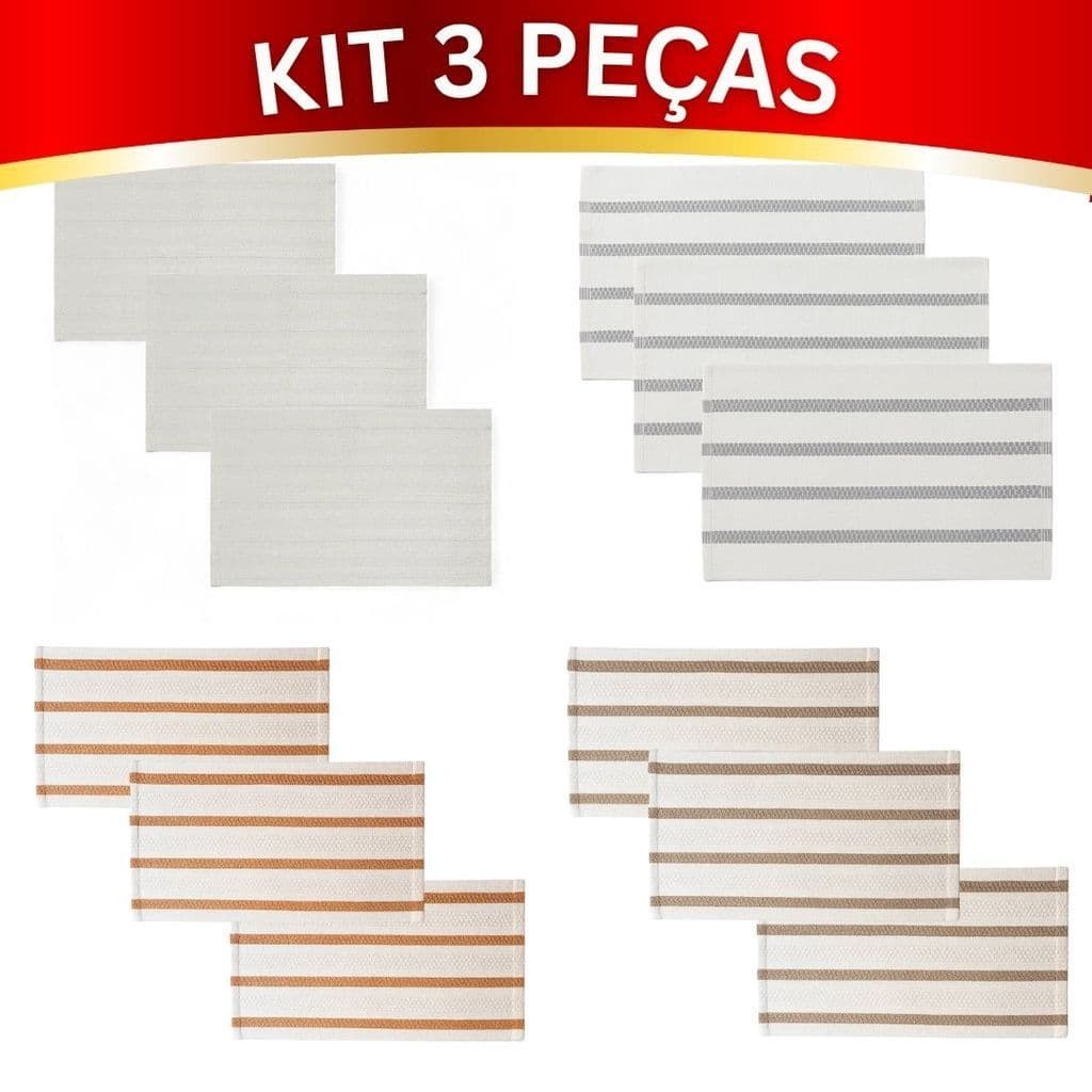 Kit 3 Tapetes Capacho 40x60 Algodão Mandacaru Listrado Para Porta Entrada Cozinha Área Gourmet