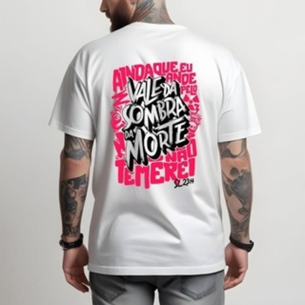 Camiseta Salmo 23:4 Estampada Unissex – Ainda Que Eu Ande Pelo Vale da Sombra da Morte