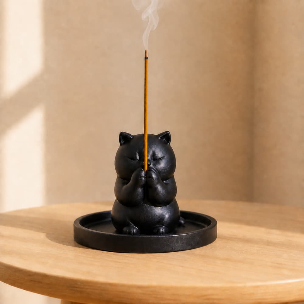 Incensário Gatinho Porta Incenso Decorativo Minimalista Moderno Zen