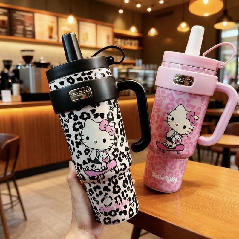 Copo de água com padrão hellokitty de alto valor, copo térmico de grande capacidade para meninas, revestimento cerâmico