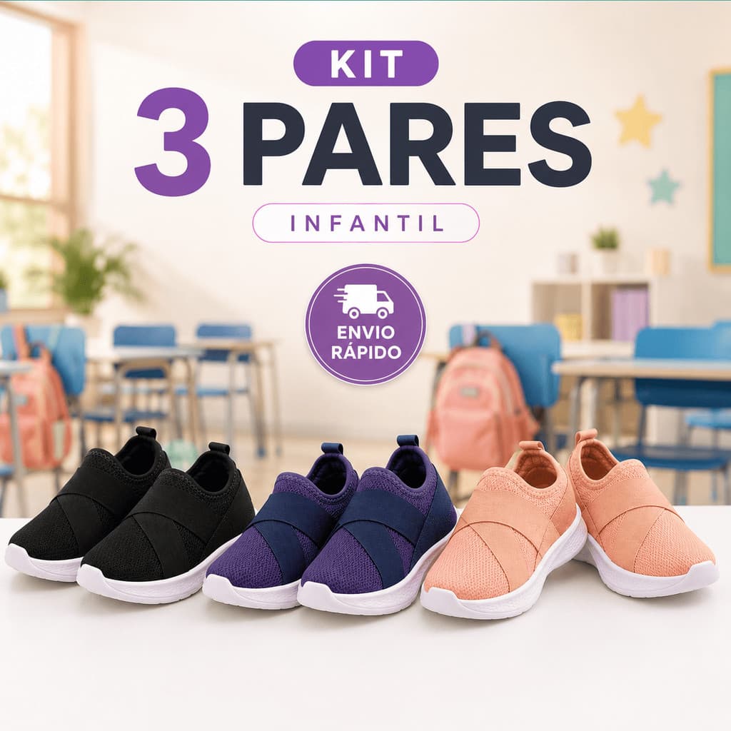 Kit 3 Pares Tênis Meia Infantil Menino Menina Respirável Leve Macio Calce Fácil Confortável Sapato