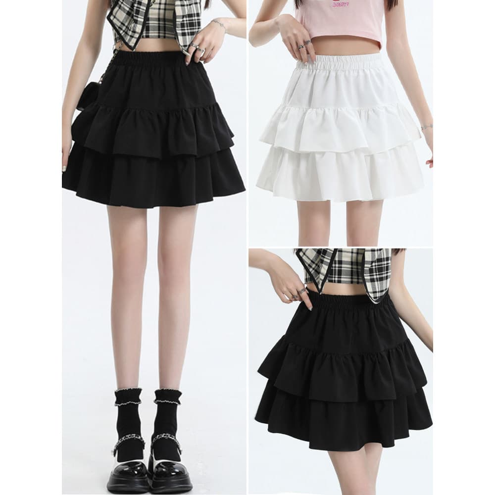 Saia preta feminina verão 2026 novo estilo bolo saia curta cintura alta A linha saia Pettiskirt guarda-chuva saia meia s