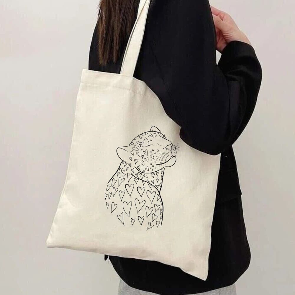 Bolsa Ecológica Ecobag Onça 100% algodão Animal Print Bolsa de Ombro Estampada Dia a Dia Sustentavel