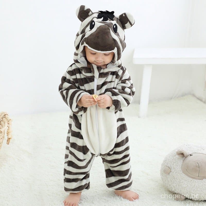 Roupa de Inverno para Bebê, Macacão Quente de Flanela com Estampa de Zebra para Meninos Recém-Nascidos