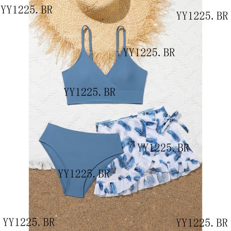 Girls Kids 3pack Leaf Print Conjuntos De Biquíni Com Saias Ruffle Teenagers Fato De Banho Para Crianças De 9-14 Anos 202