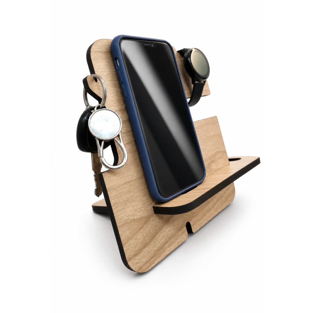 Organizador de Mesa Simples Dock Station Mdf Amadeirado Apoio Porta Celular Smartphone